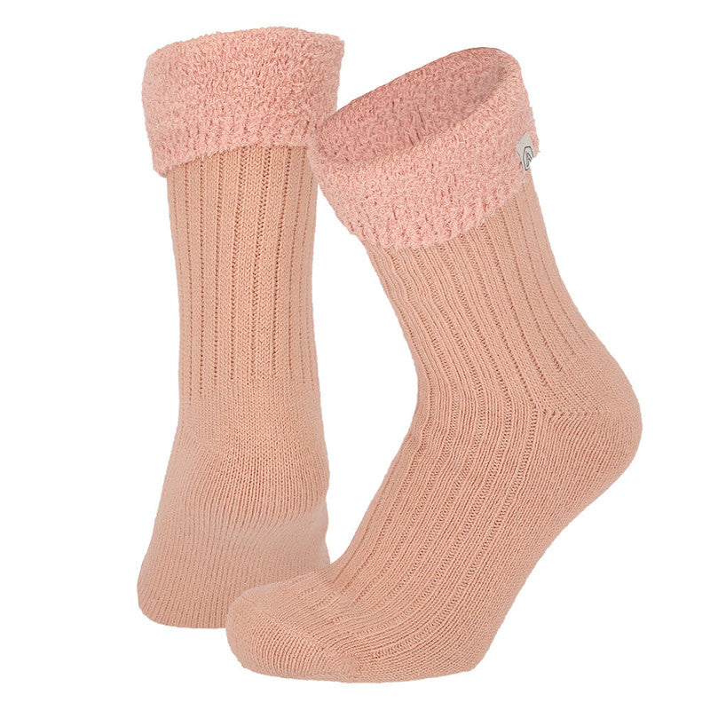 Meias em Malha Canelada com Interior Polar - Rosa