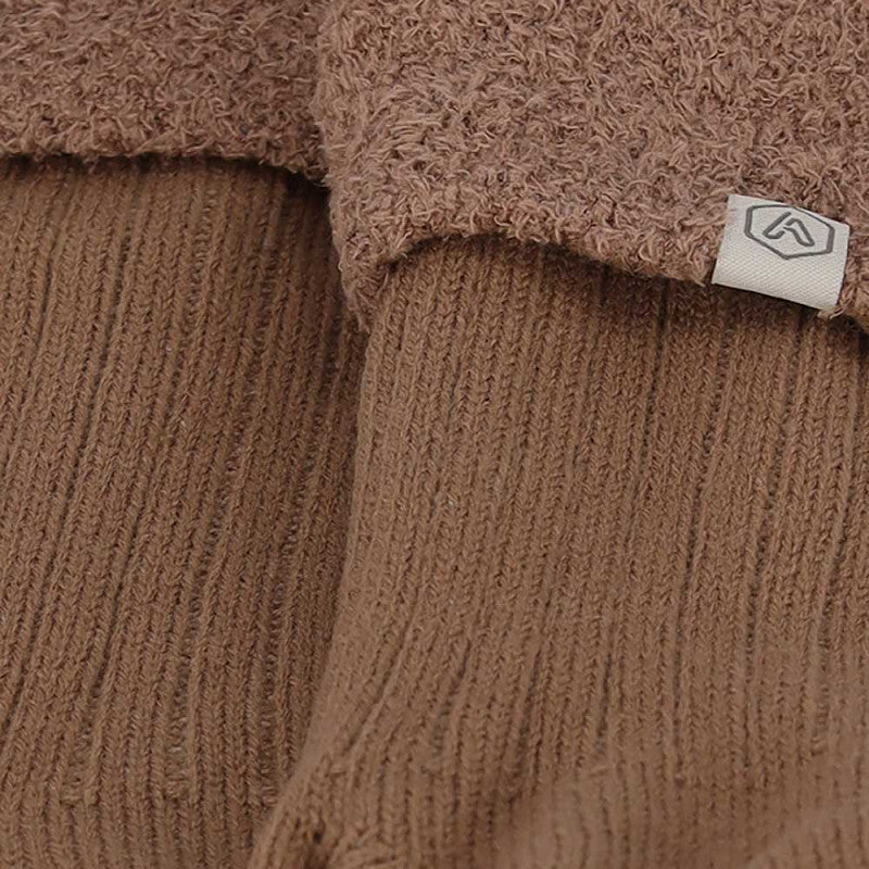 Meias em Malha Canelada com Interior Polar - Castanho