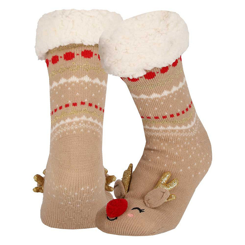 Meias Antiderrapantes e Quentinhas de Natal para Mulher - Rena