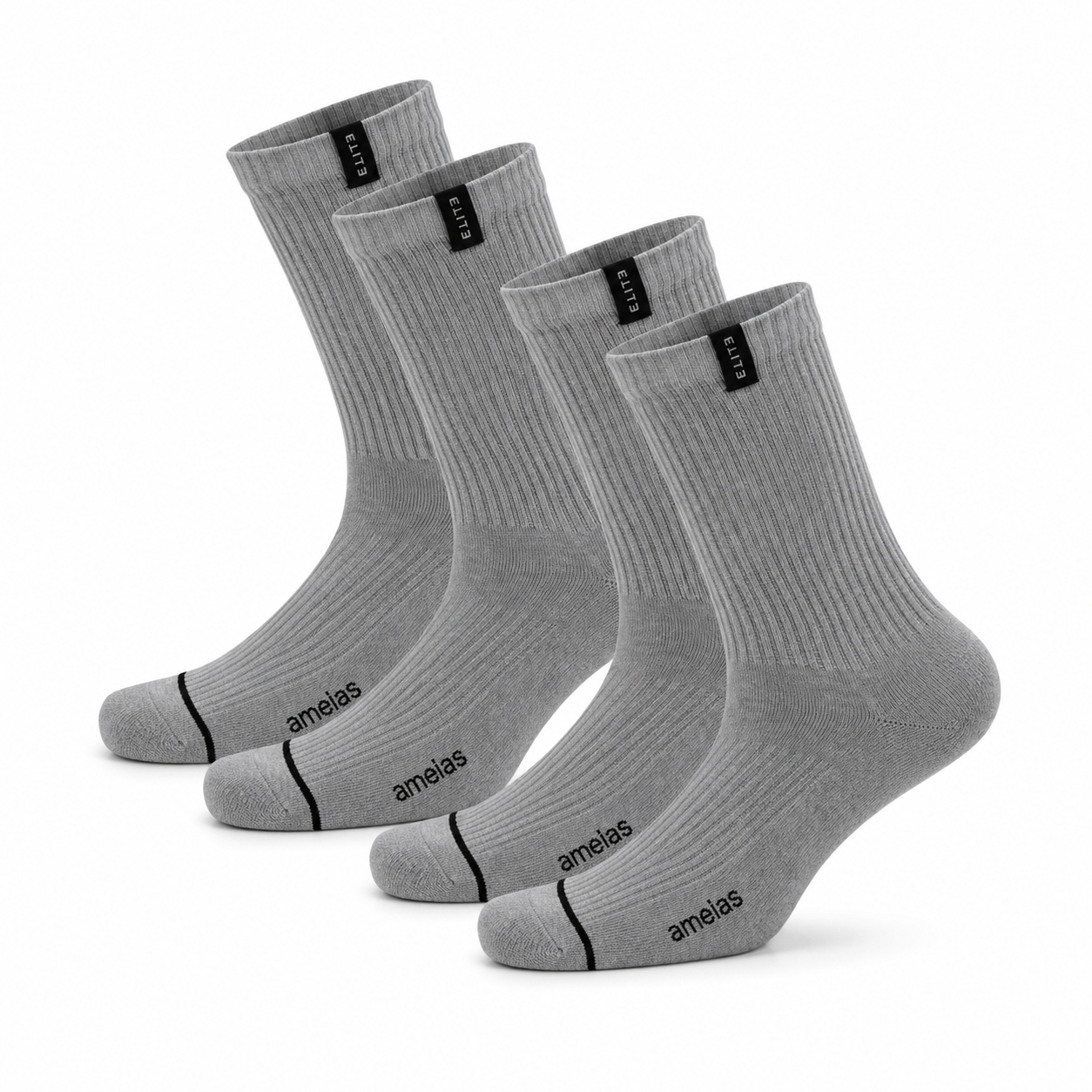 Meias “Elite Crew” • Conforto e Resistência • Algodão Superior • Pack 2 Pares • Cinza