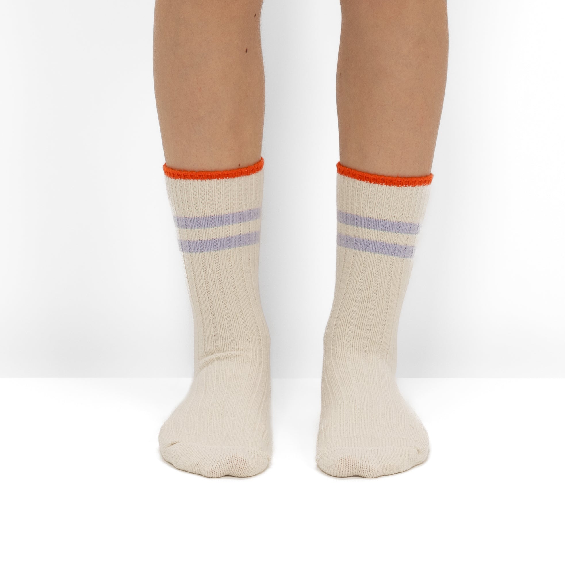Pack 2 Pares Meias em Malha Canelada com Riscas Lilás