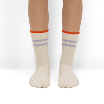 Pack 2 Pares Meias em Malha Canelada com Riscas Lilás