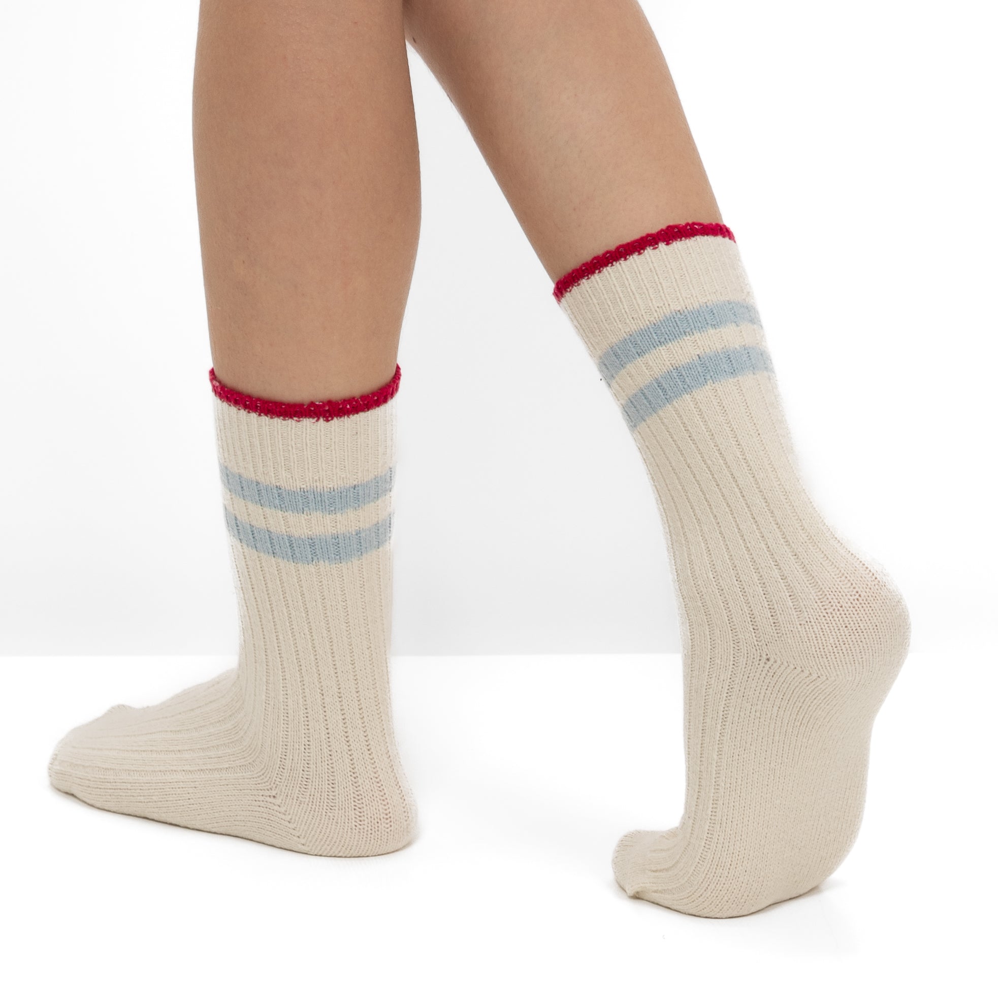 Pack 2 Pares Meias em Malha Canelada com Riscas Azuis