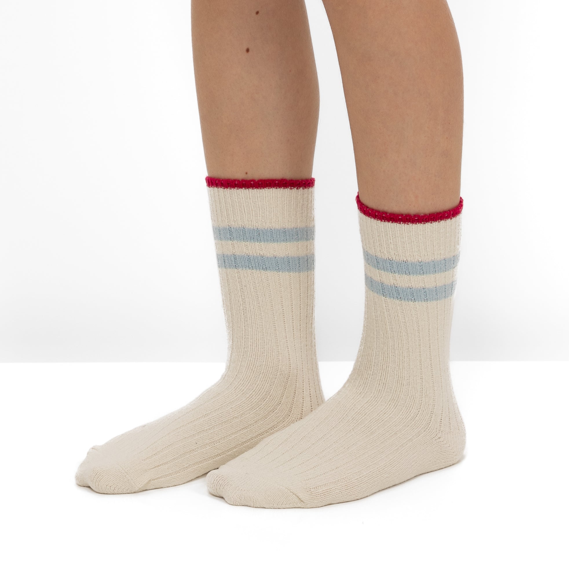 Pack 2 Pares Meias em Malha Canelada com Riscas Azuis