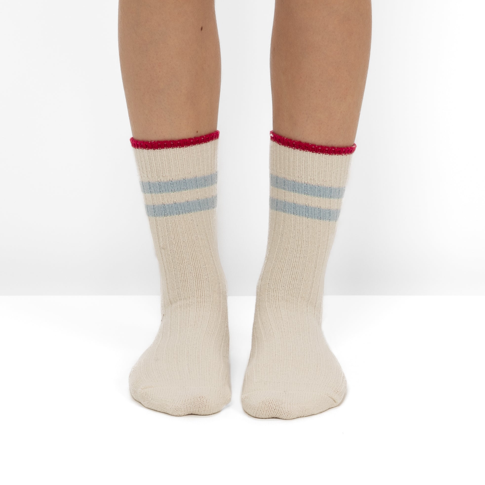 Pack 2 Pares Meias em Malha Canelada com Riscas Azuis