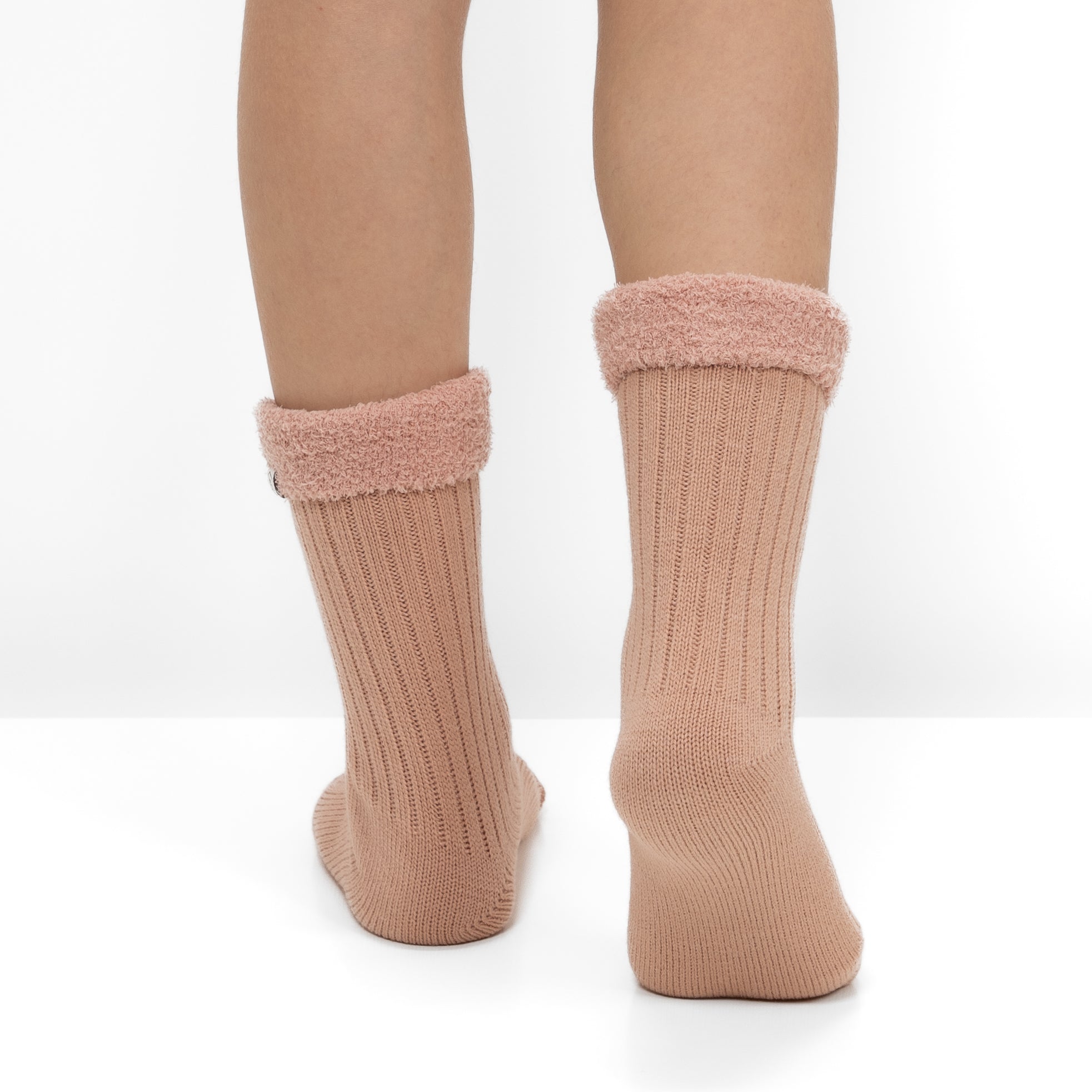 Meias em Malha Canelada com Interior Polar - Rosa