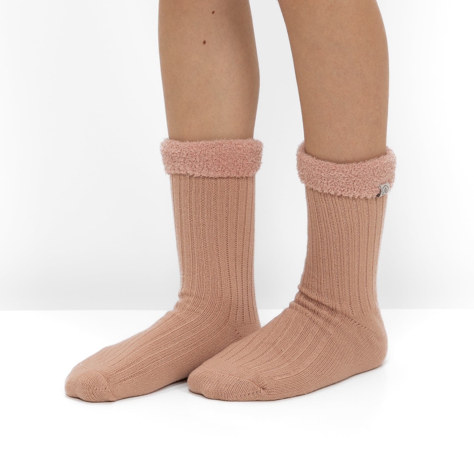 Meias em Malha Canelada com Interior Polar - Rosa
