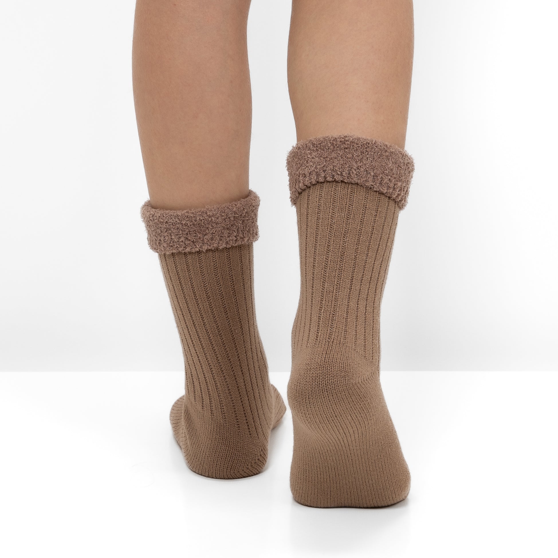 Meias em Malha Canelada com Interior Polar - Castanho
