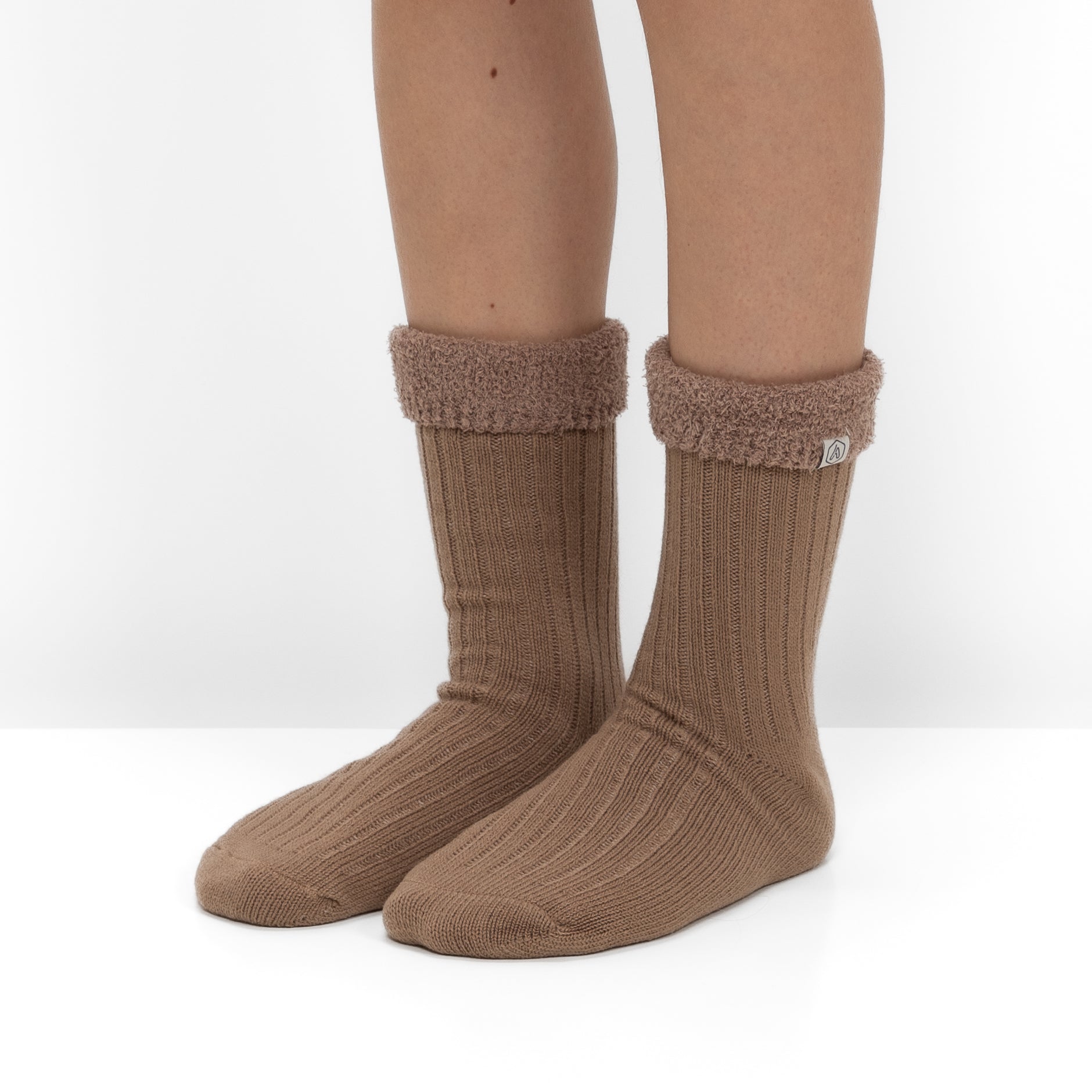 Meias em Malha Canelada com Interior Polar - Castanho