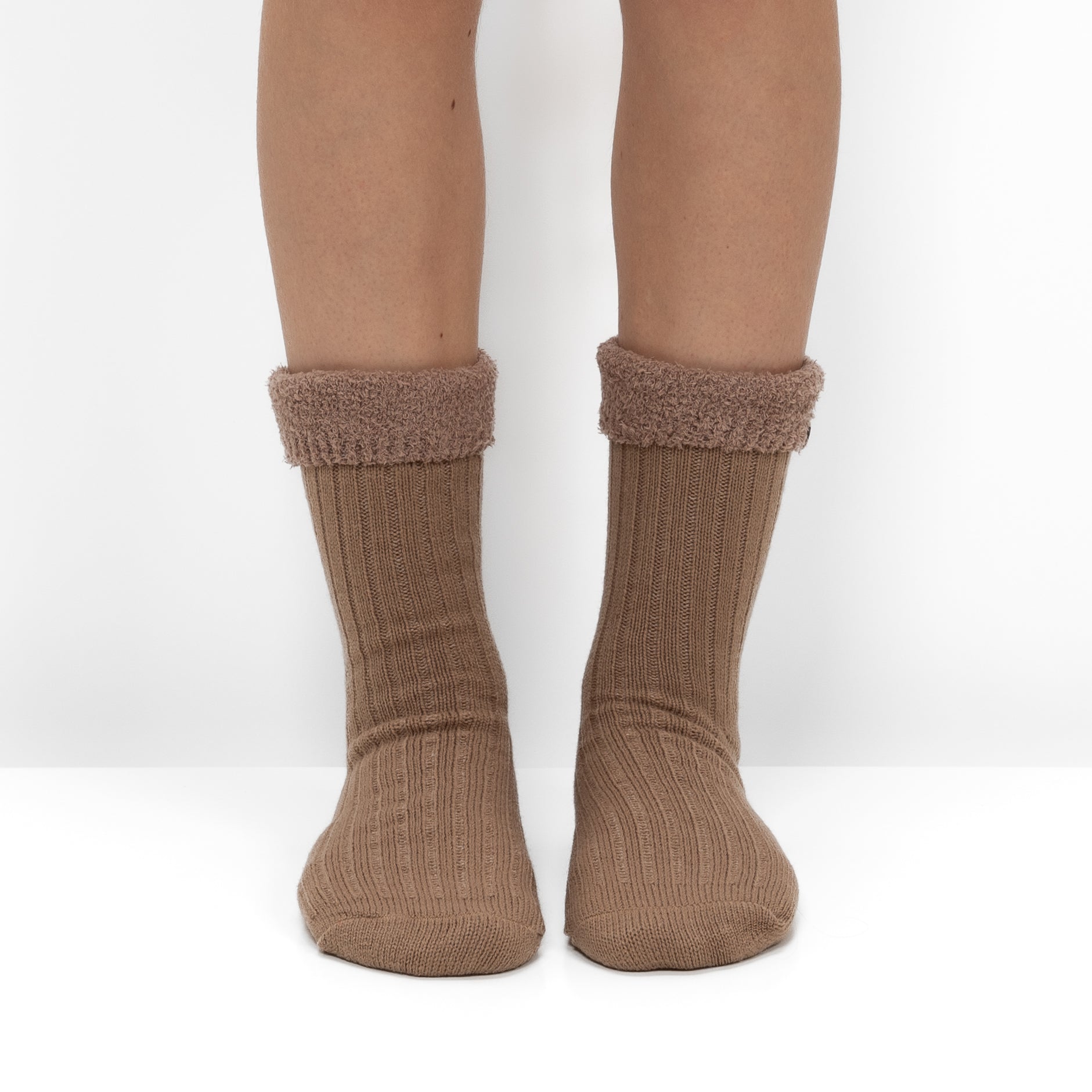 Meias em Malha Canelada com Interior Polar - Castanho