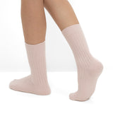 Pack 2 Pares Meias em Malha Canelada com Riscas Rosas