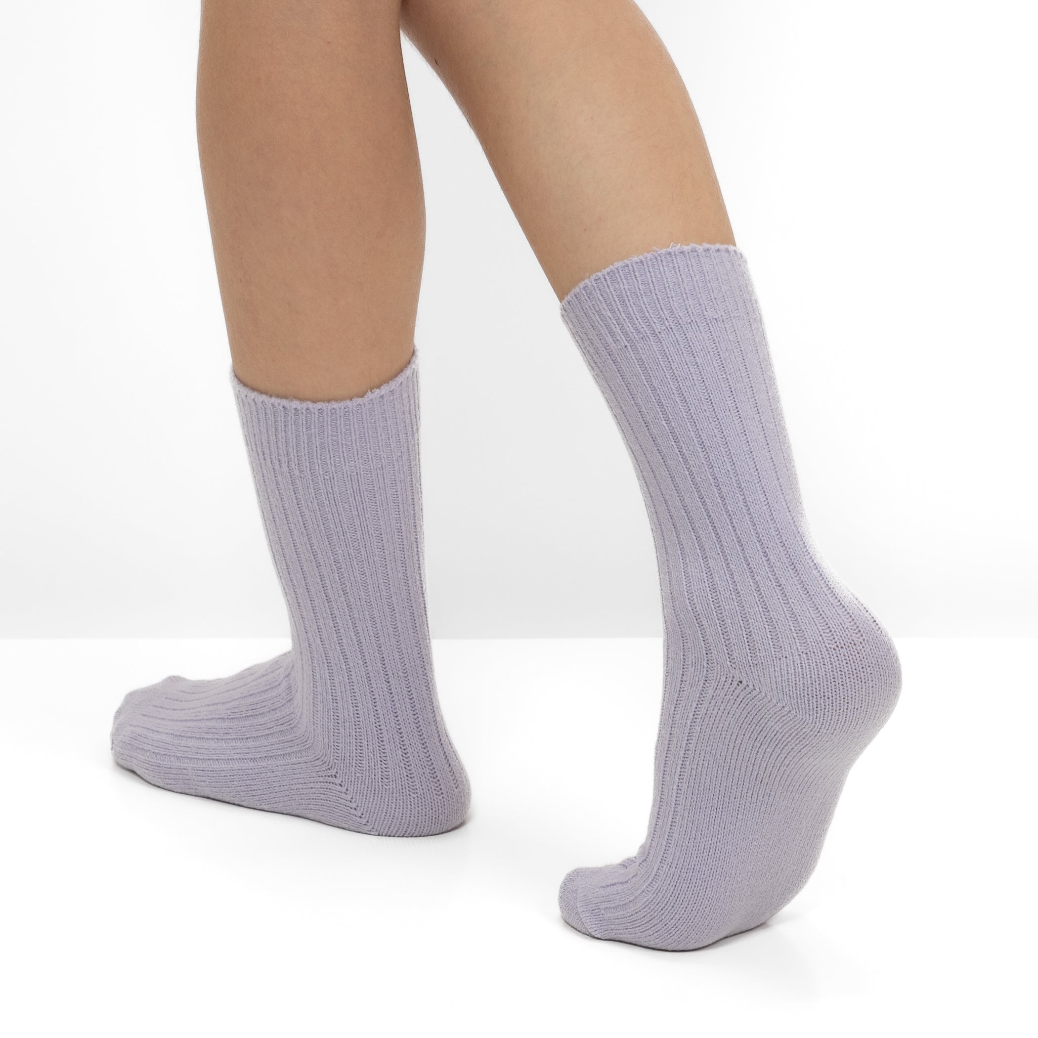 Pack 2 Pares Meias em Malha Canelada com Riscas Lilás