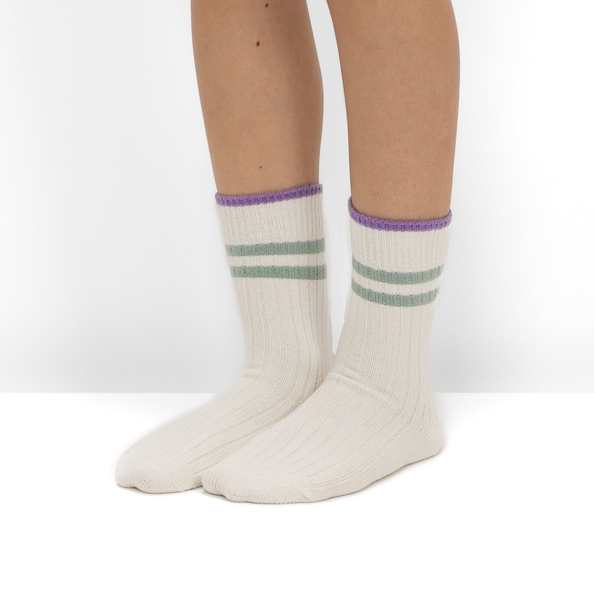 Pack 2 Pares Meias em Malha Canelada com Riscas Verdes