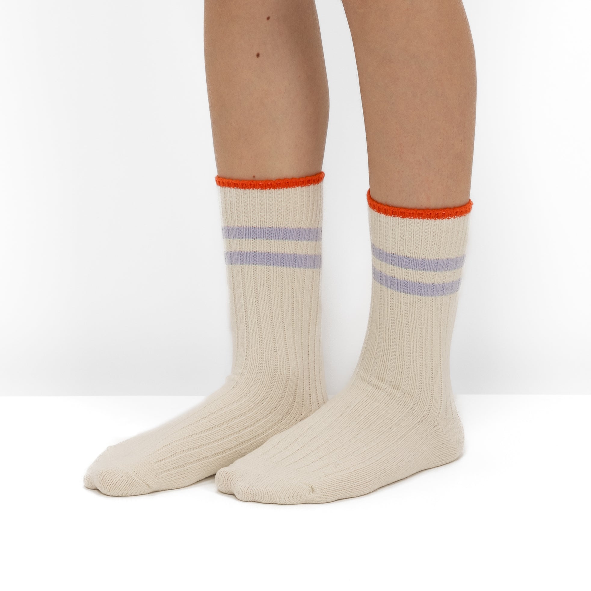 Pack 2 Pares Meias em Malha Canelada com Riscas Lilás
