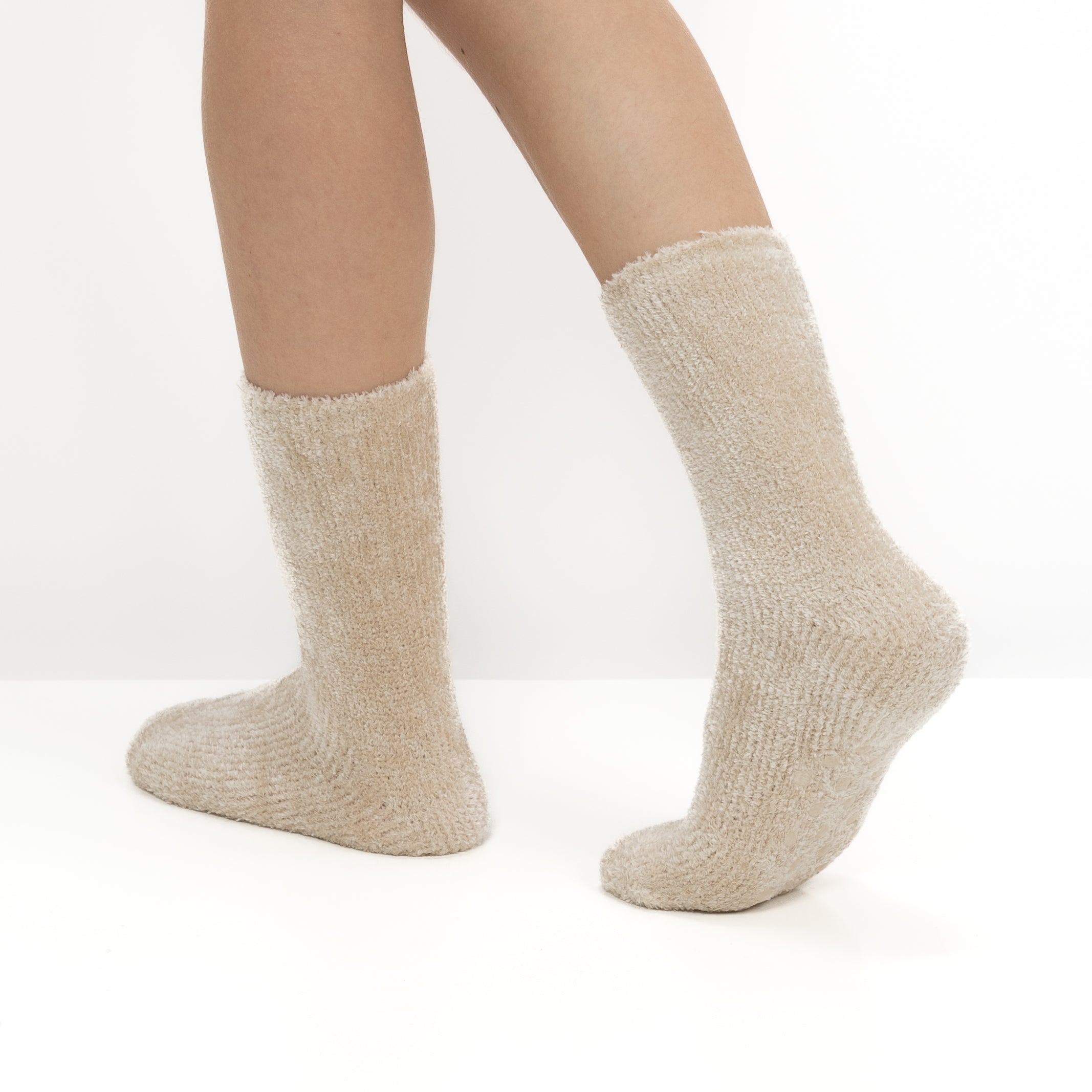 Pack 2 Pares Meias Antiderrapantes em Chenille - Multi Bege