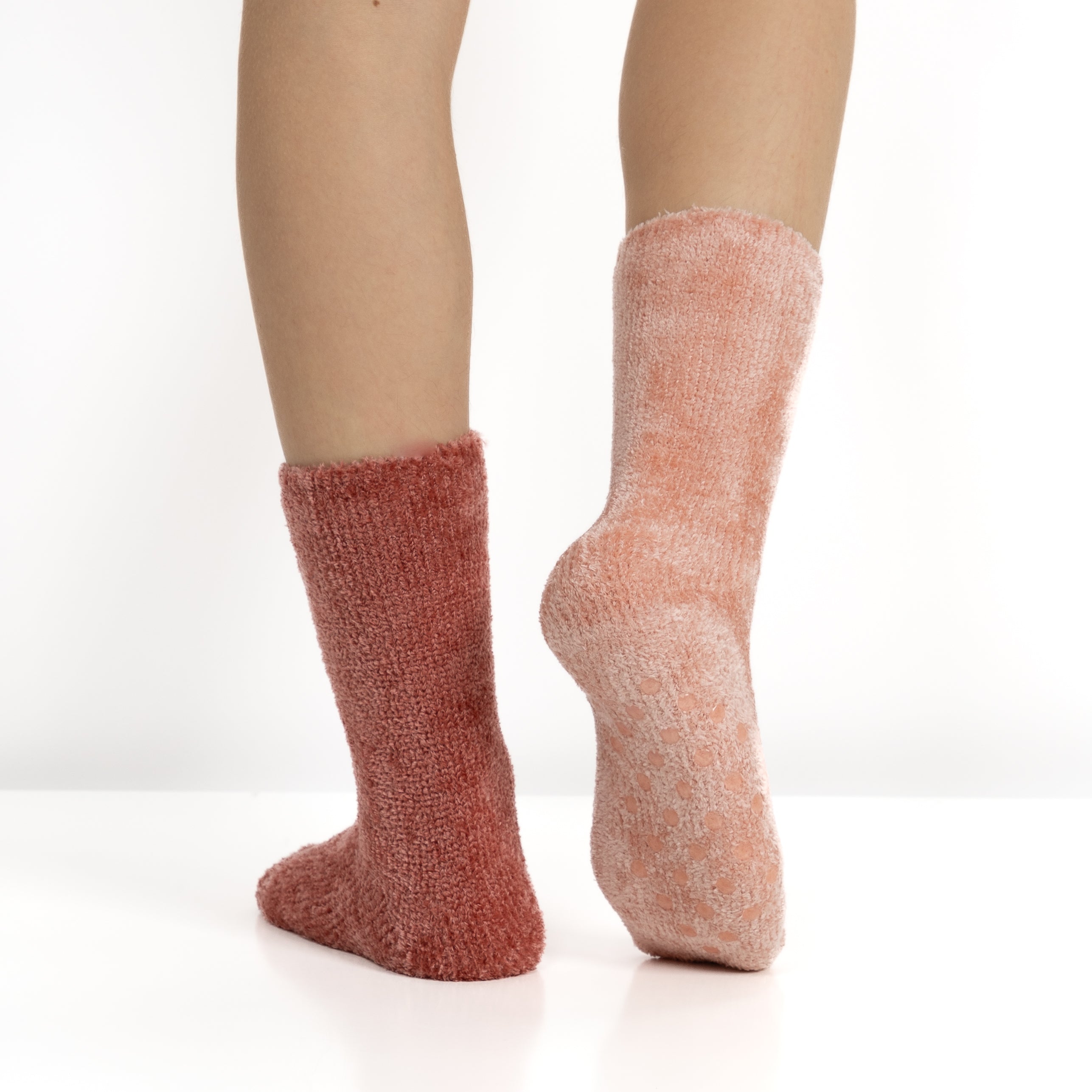 Pack 2 Pares Meias Antiderrapantes em Chenille - Multi Rosa