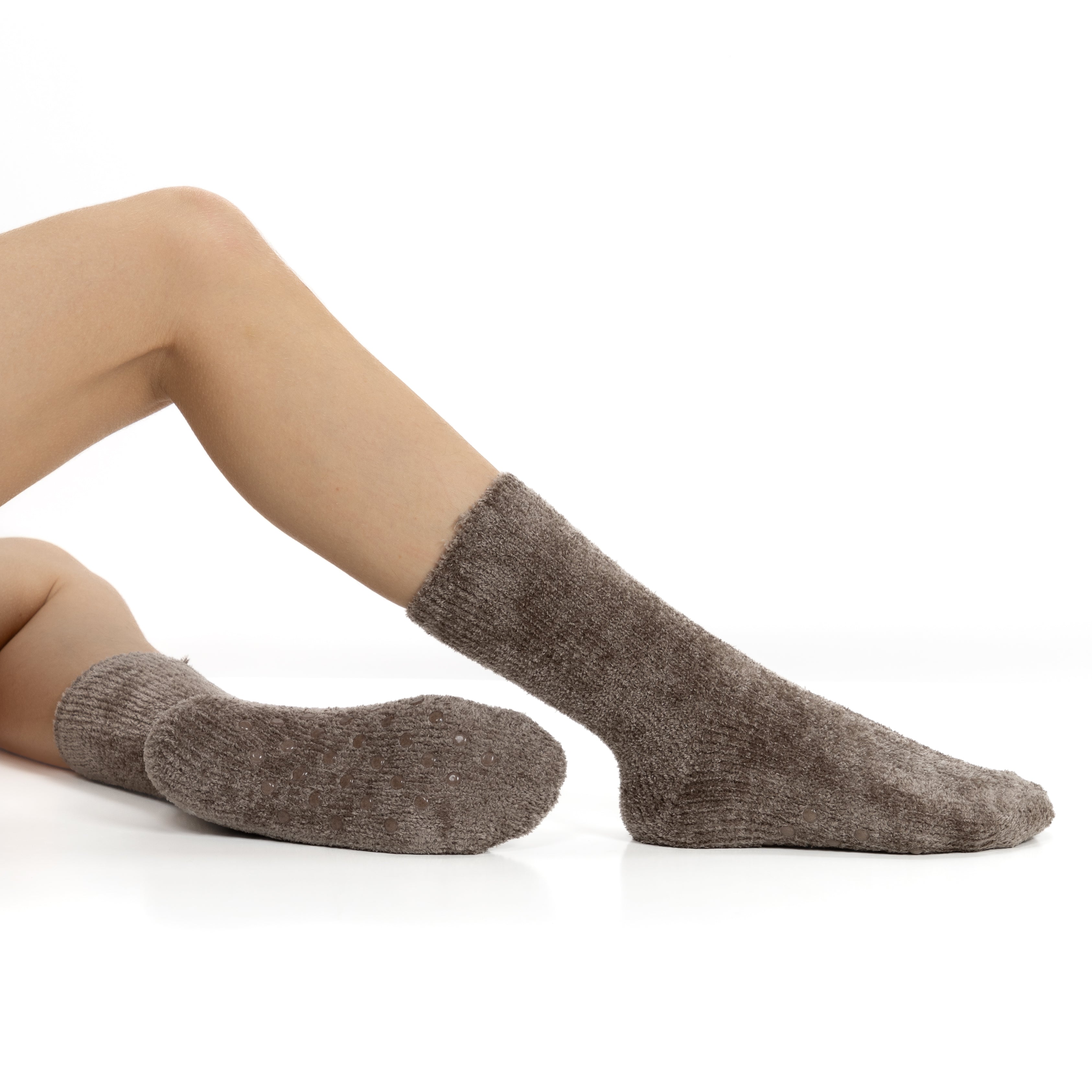 Pack 2 Pares Meias Antiderrapantes em Chenille - Multi Bege