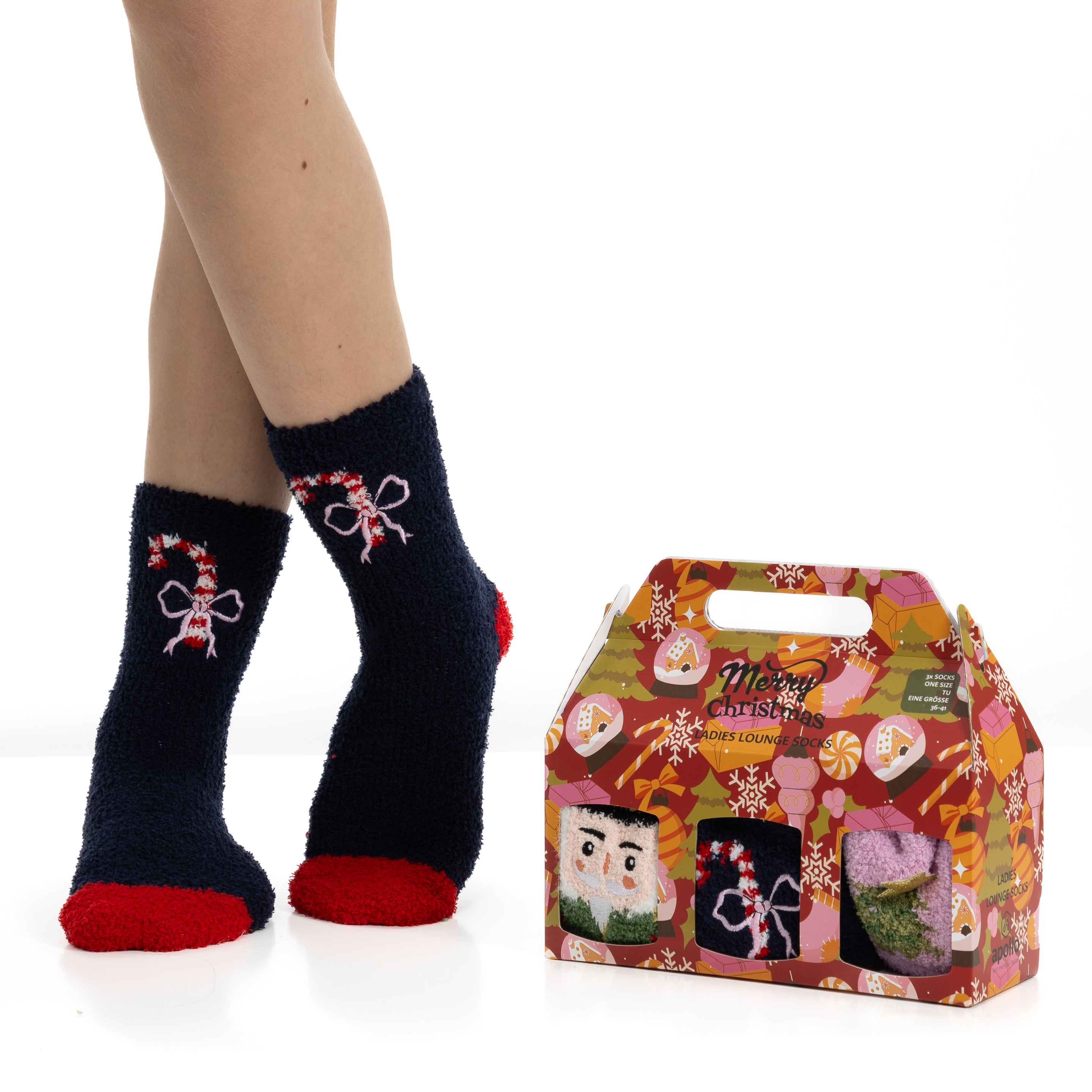 Caixa Presente com 3 Pares de Meias Antiderrapantes de Natal