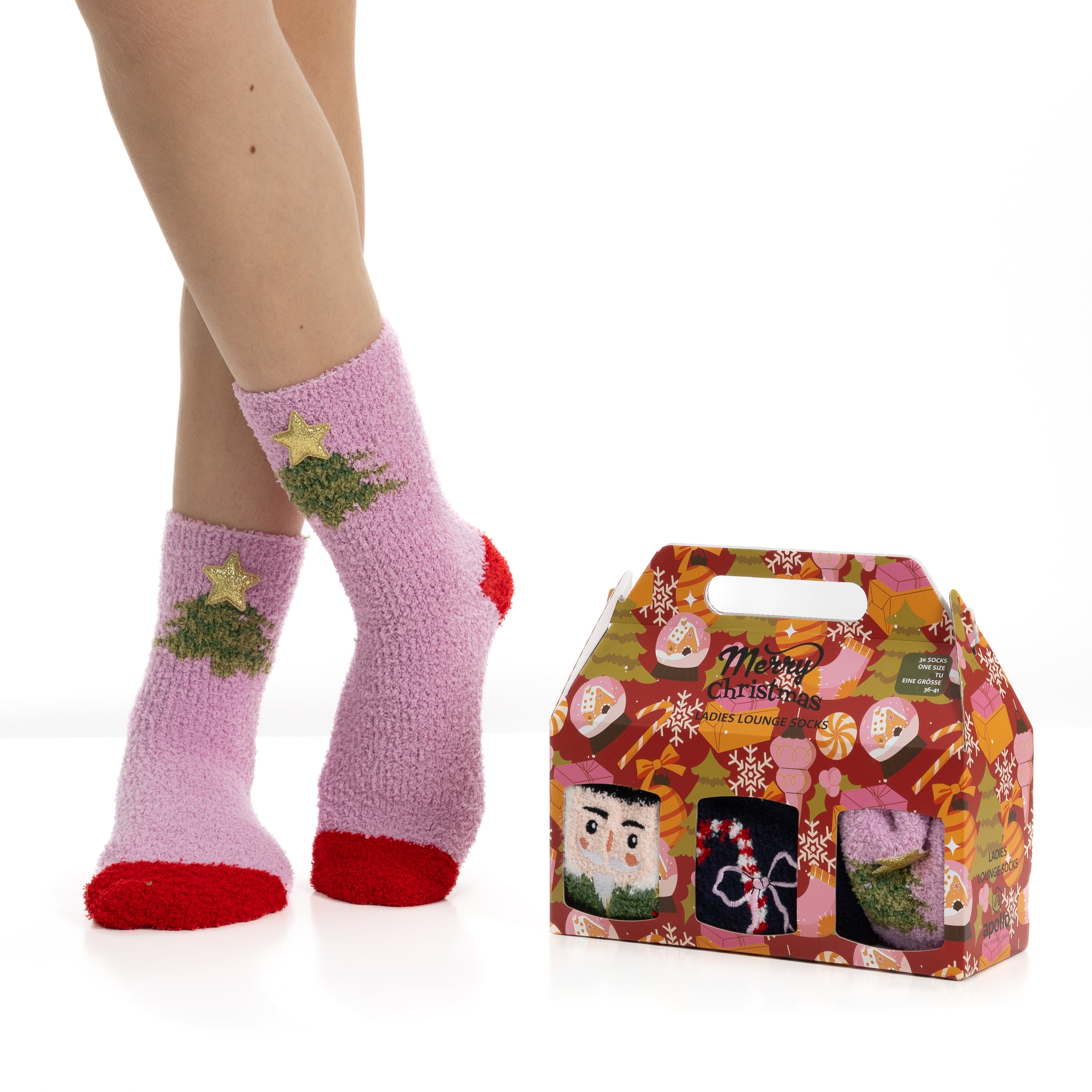 Caixa Presente com 3 Pares de Meias Antiderrapantes de Natal