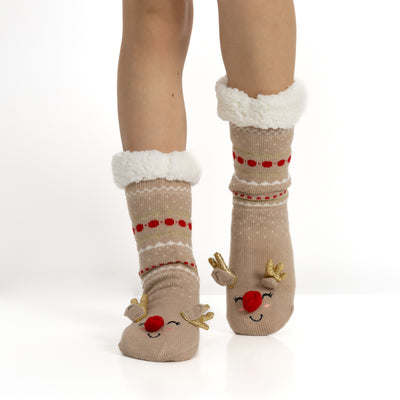 Meias Antiderrapantes e Quentinhas de Natal para Mulher - Rena