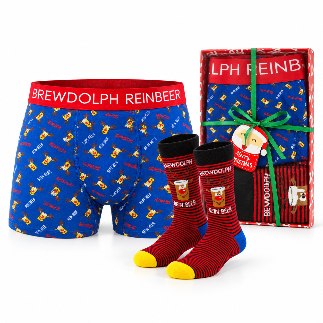 Caixa Presente de Natal para Homem • Boxer + Meias • Brewdolph Reinbeer