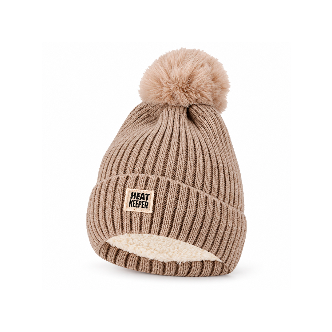 Gorro Térmico Heatkeeper TOG 1,9 com Pompom e Forro Polar • Bege