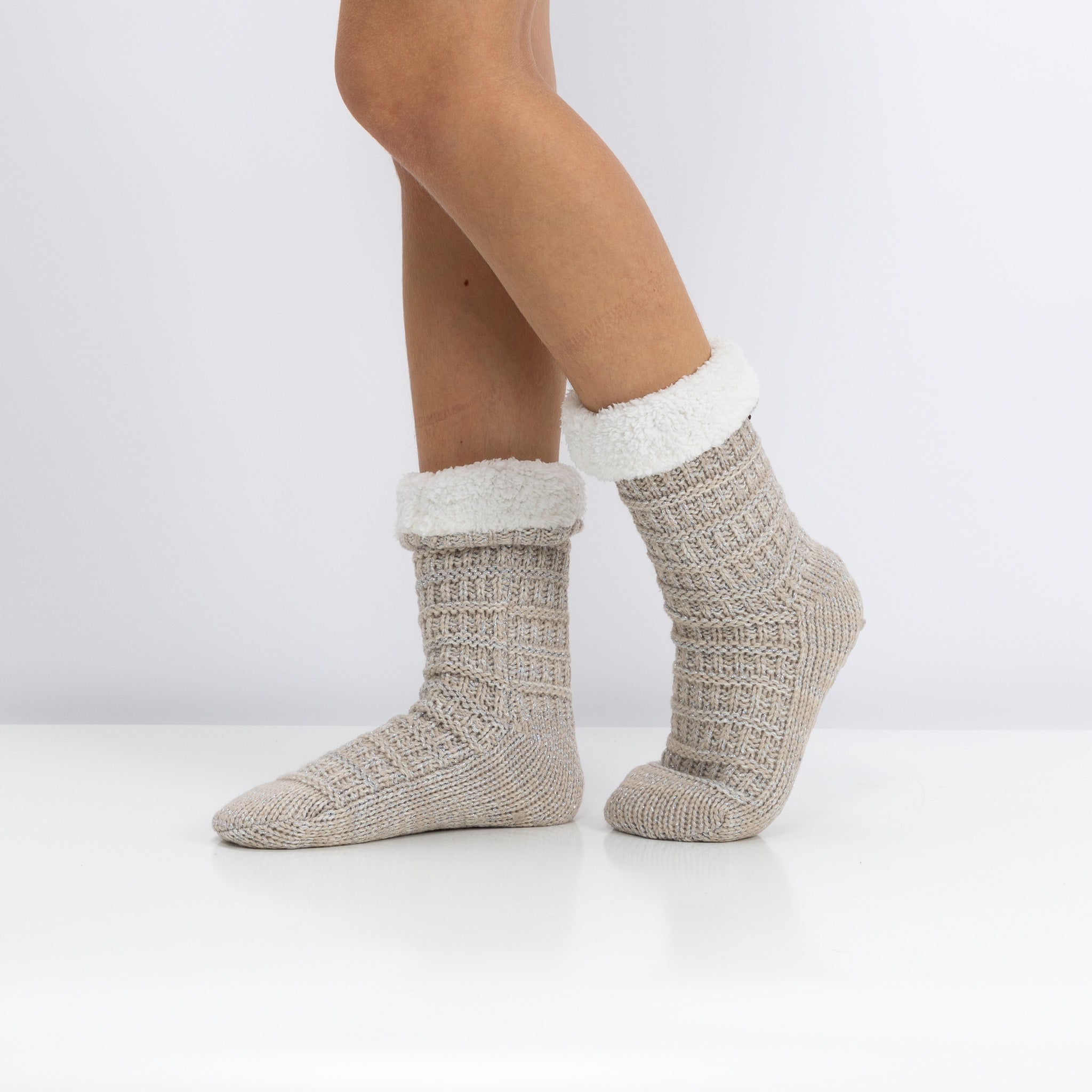 Meias Acolchoadas Antiderrapantes em Malha Bege