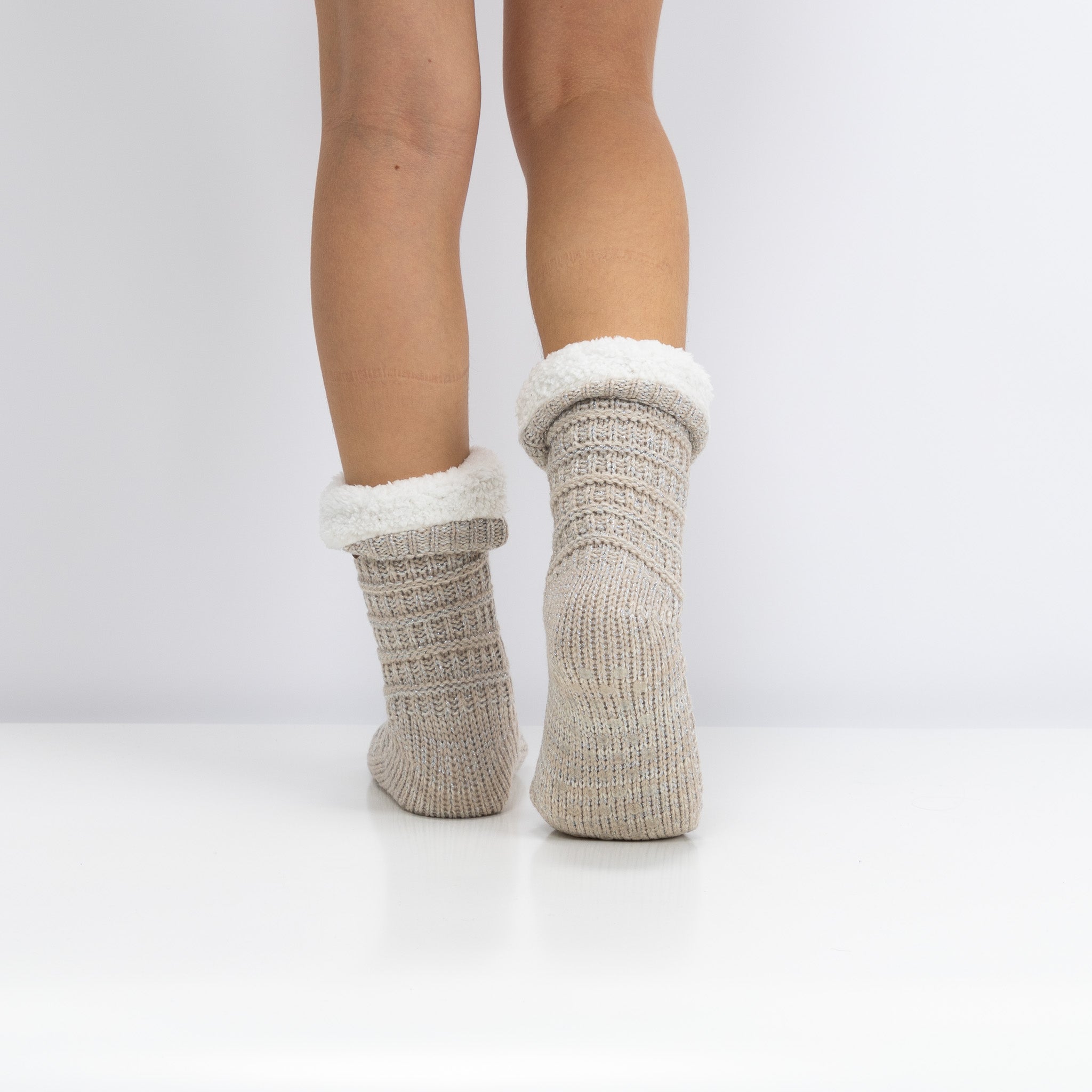 Meias Acolchoadas Antiderrapantes em Malha Bege