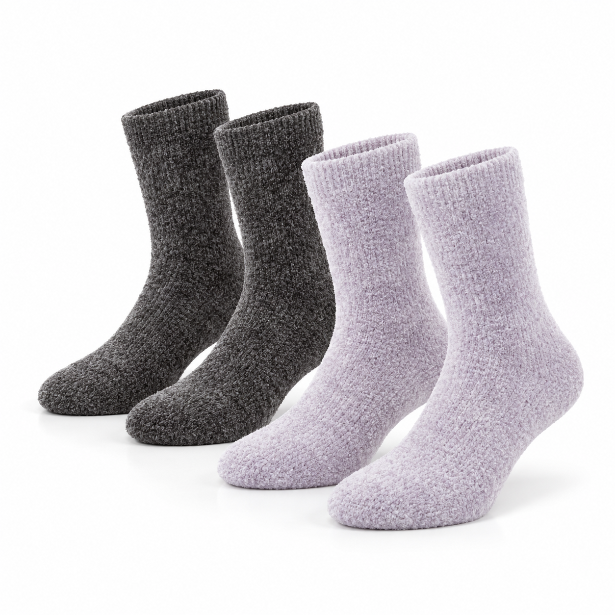 Meias de Casa Antiderrapantes em Chenille Pack 2 Pares • Lilás e Cinza