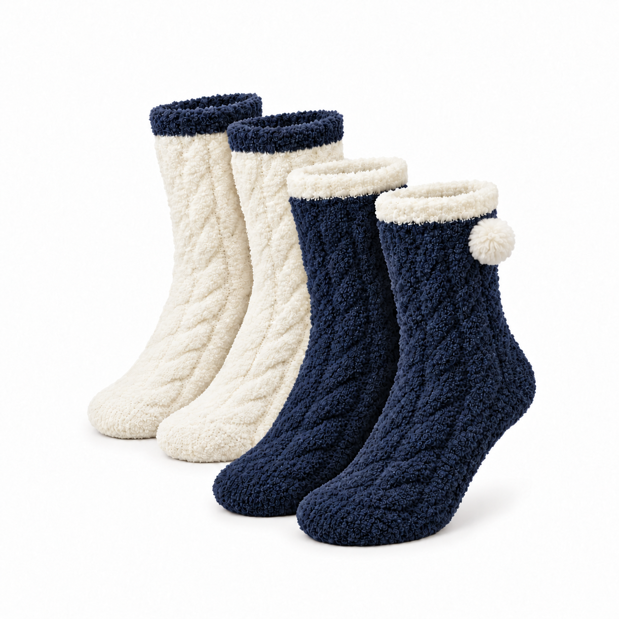 Meias de Casa Super Fofas Pack 2 Pares • Azul e Cru