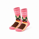 Meias de Natal Antiderrapantes para Criança • Olhos 3D • Merry Pugmas Rosa