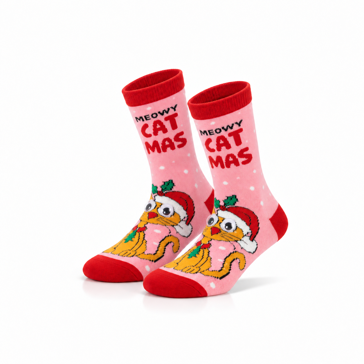 Meias de Natal Antiderrapantes para Criança • Olhos 3D • Catmas Rosa