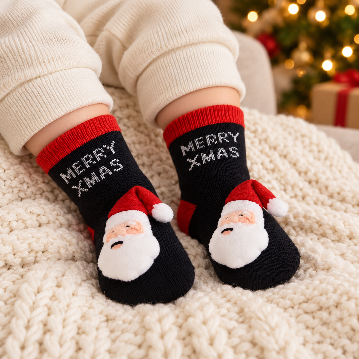Meias de Natal para Bebé em Algodão com Antiderrapante • Pai Natal