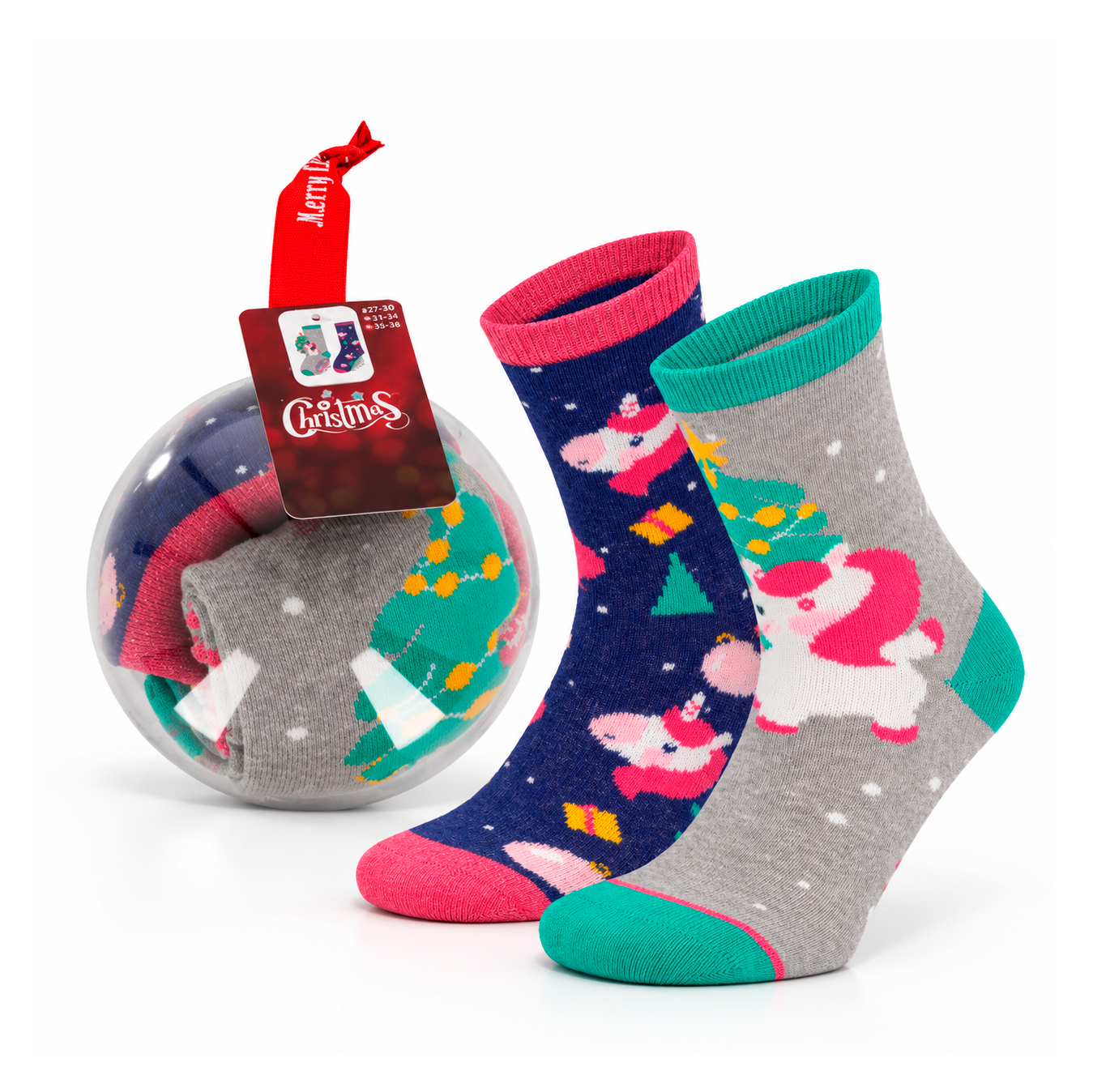 Bola de Natal com Meias “UniChristmas” • 2 Pares para Criança • Unicórnio