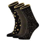 Pack 3 Pares Meias Glitter Gold