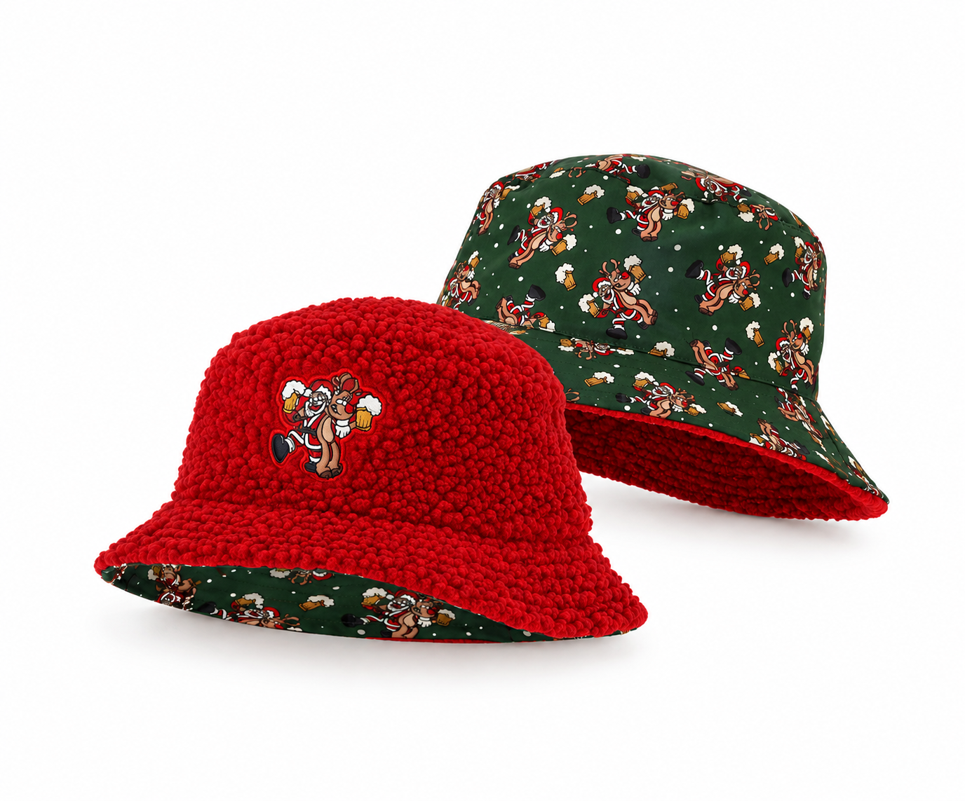 Chapéu Bucket “Holly Jolly” • Natalício Reversível • Vermelho & Verde