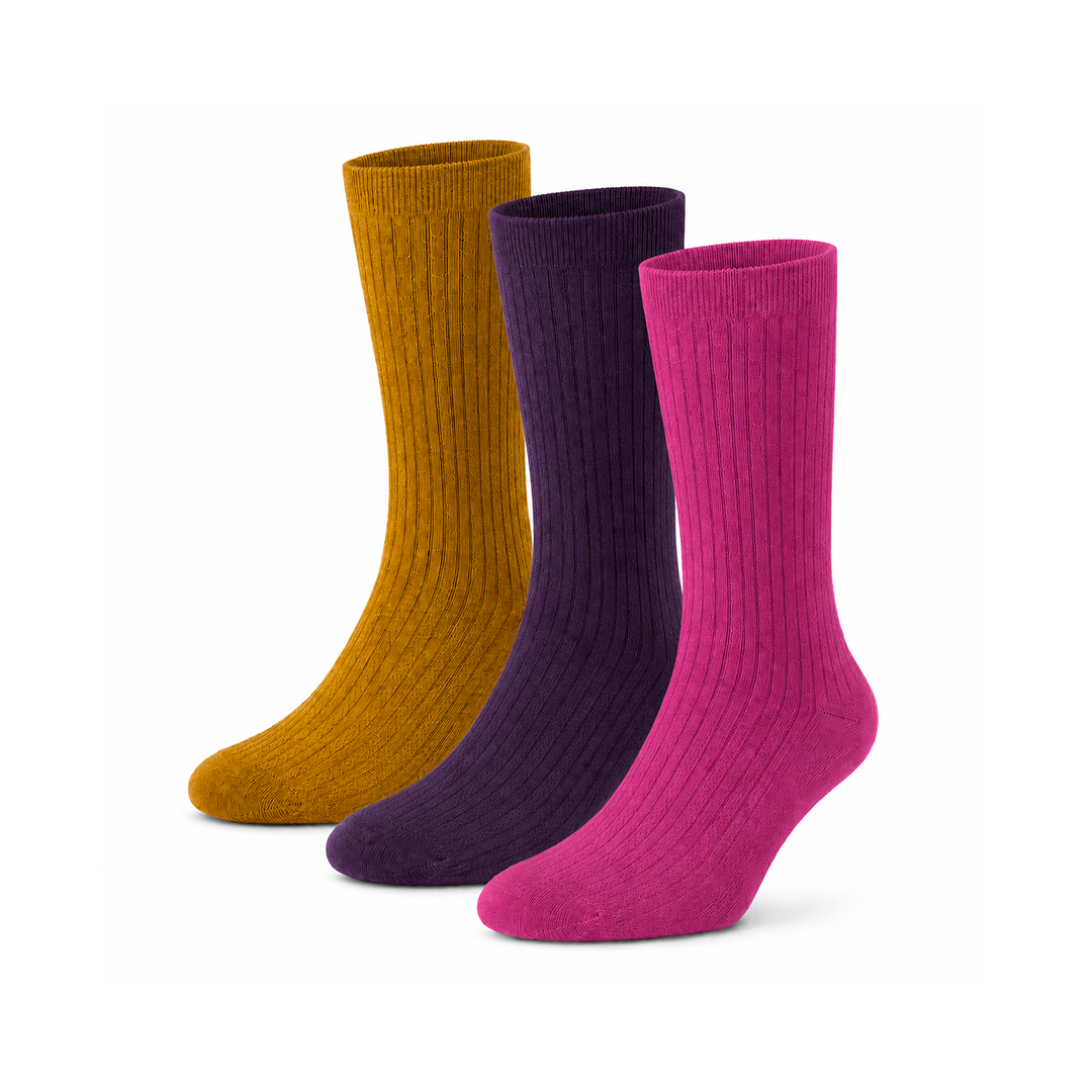 Meias de Bambu Caneladas "Soft Rib" Mulher Multi Cor - Pack 3 Pares