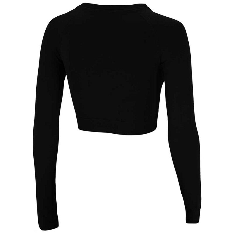 Camisola, manga comprimida, crop top, na cor preta, para desporto, ginásio, fitness. Roupa de desporto de mulher.