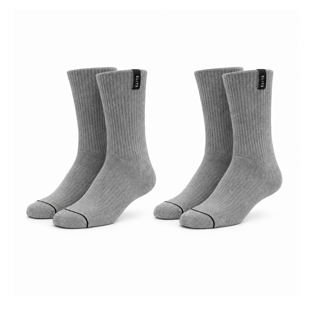 Meias Elite em Algodão Premium • Cinza • Pack 2 Pares