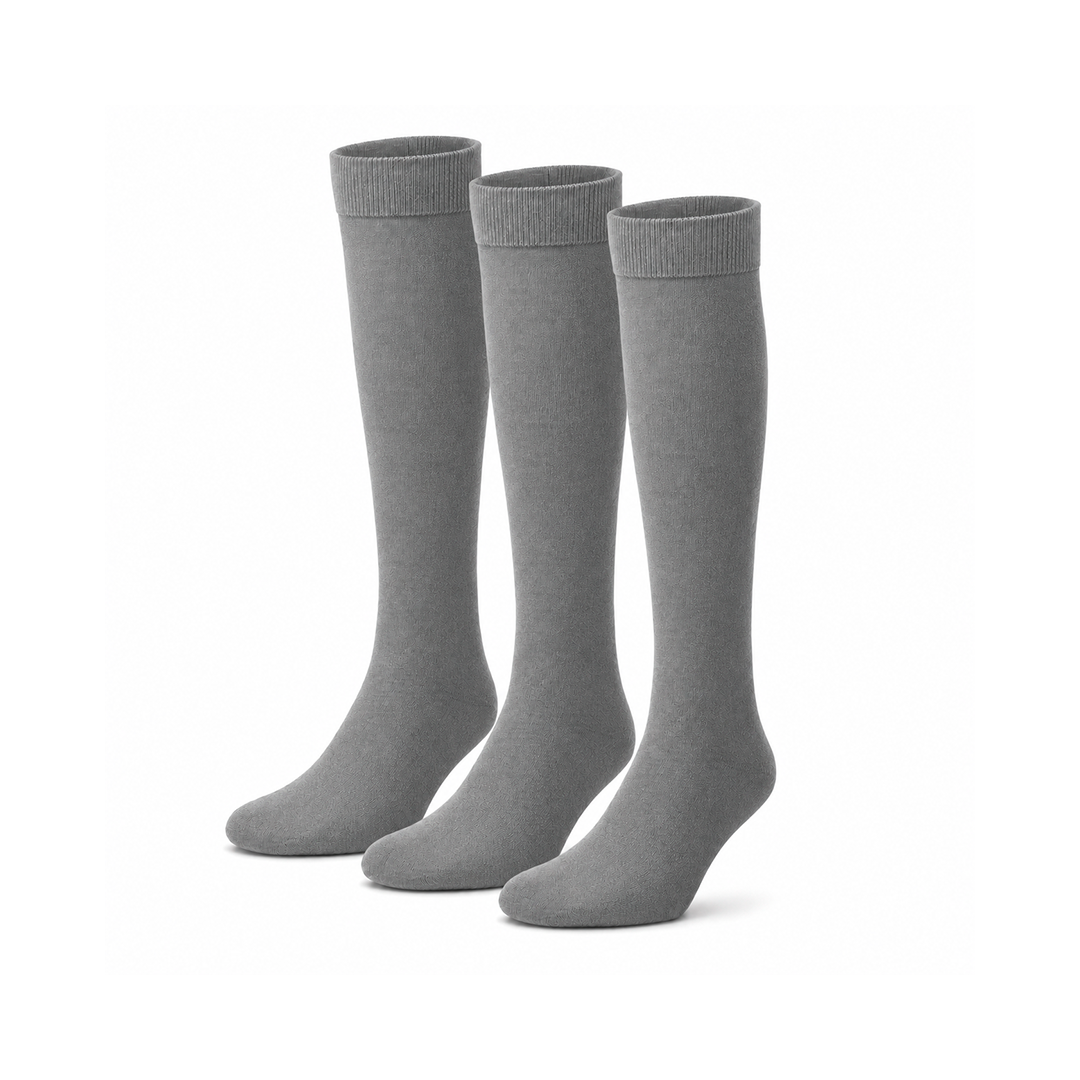 Meias Altas “Merino Daily” • Conforto Térmico Lã Merino • Pack 3 Pares • Cinza