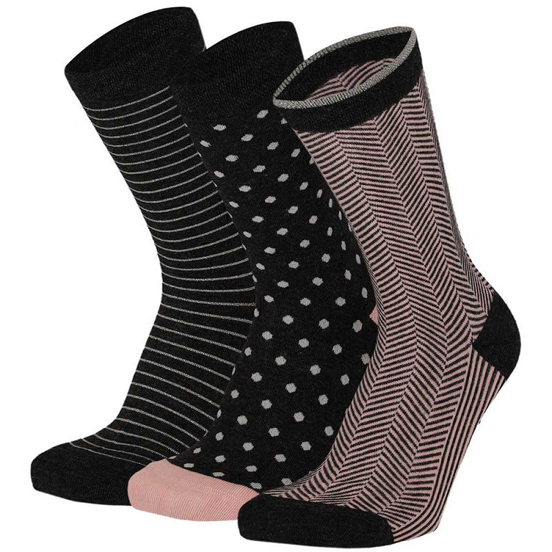Meias clássicas com padrão, para mulher, em fibra de bambu, na cor rosa e preto. Meias frescas e suaves.