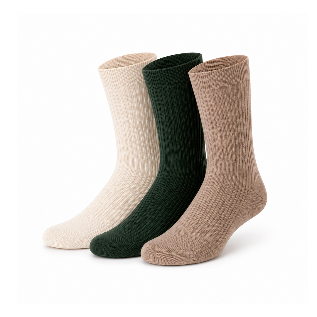 Meias de Bambu Caneladas "Classic Rib" • Pack 3 Pares • Multi Bege