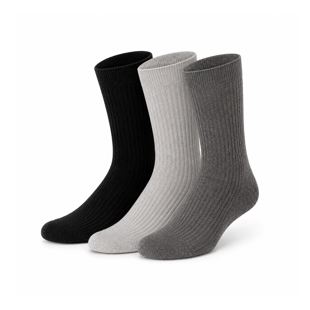 Meias de Bambu Caneladas "Classic Rib" • Pack 3 Pares • Multi Cinza