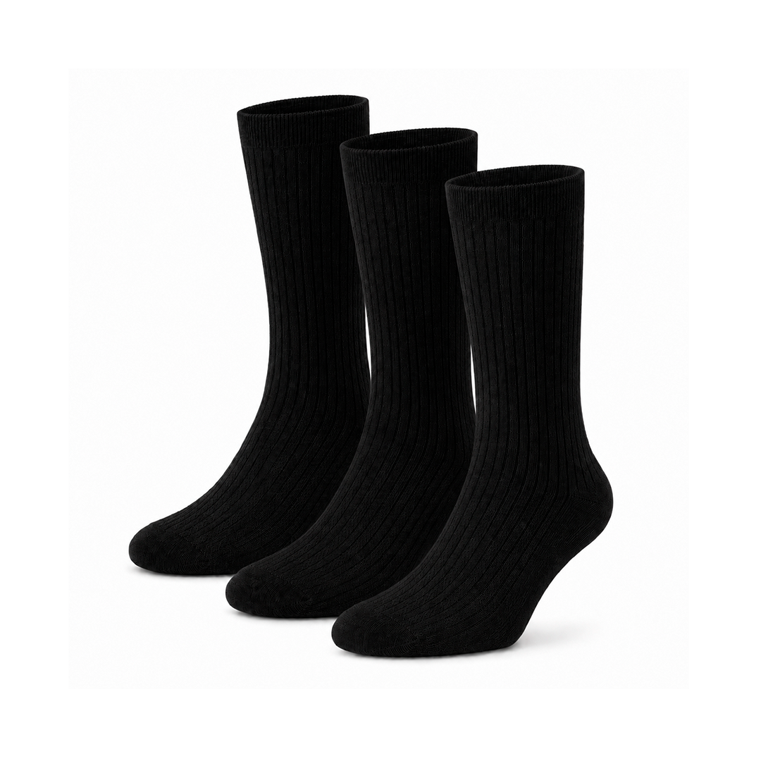 Meias de Bambu Caneladas "Soft Rib" Mulher Preto - Pack 3 Pares