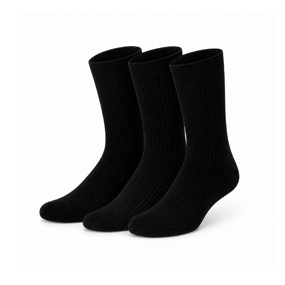 Meias de Bambu Caneladas "Classic Rib" • Pack 3 Pares • Preto