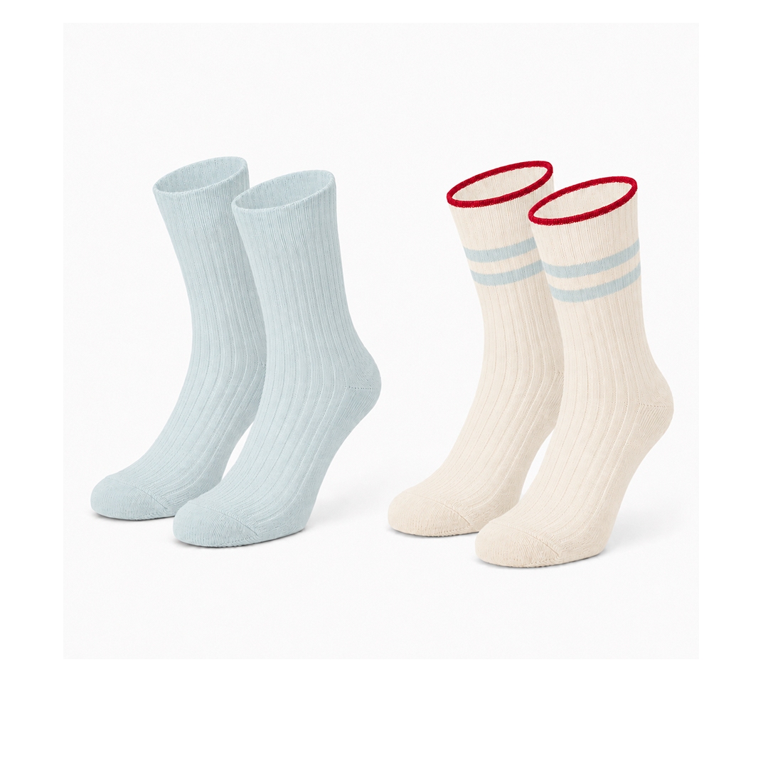 Meias Soft Riscas • Estilo Quente em Malha • Pack 2 Pares Multi Azul