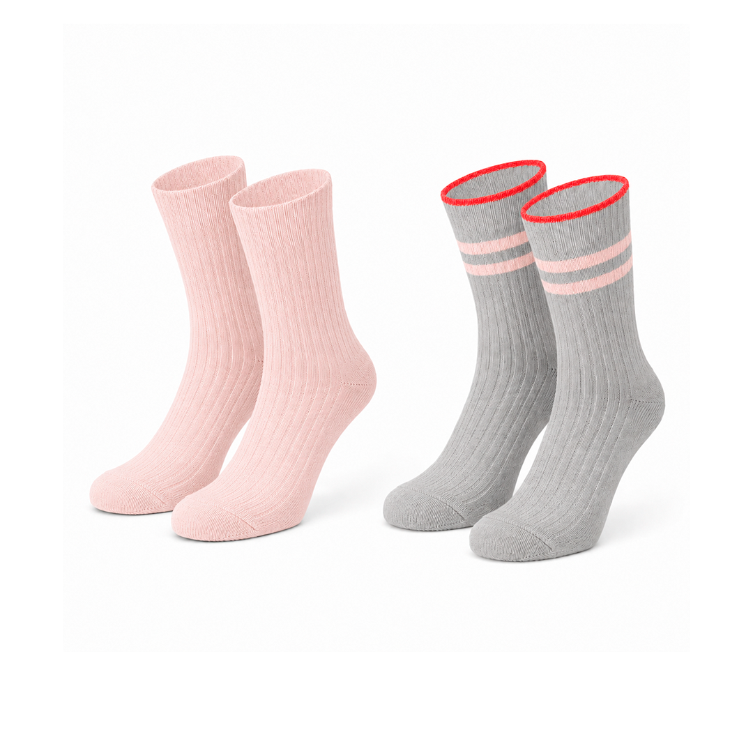 Meias Soft Riscas • Estilo Quente em Malha • Pack 2 Pares Multi Rosa