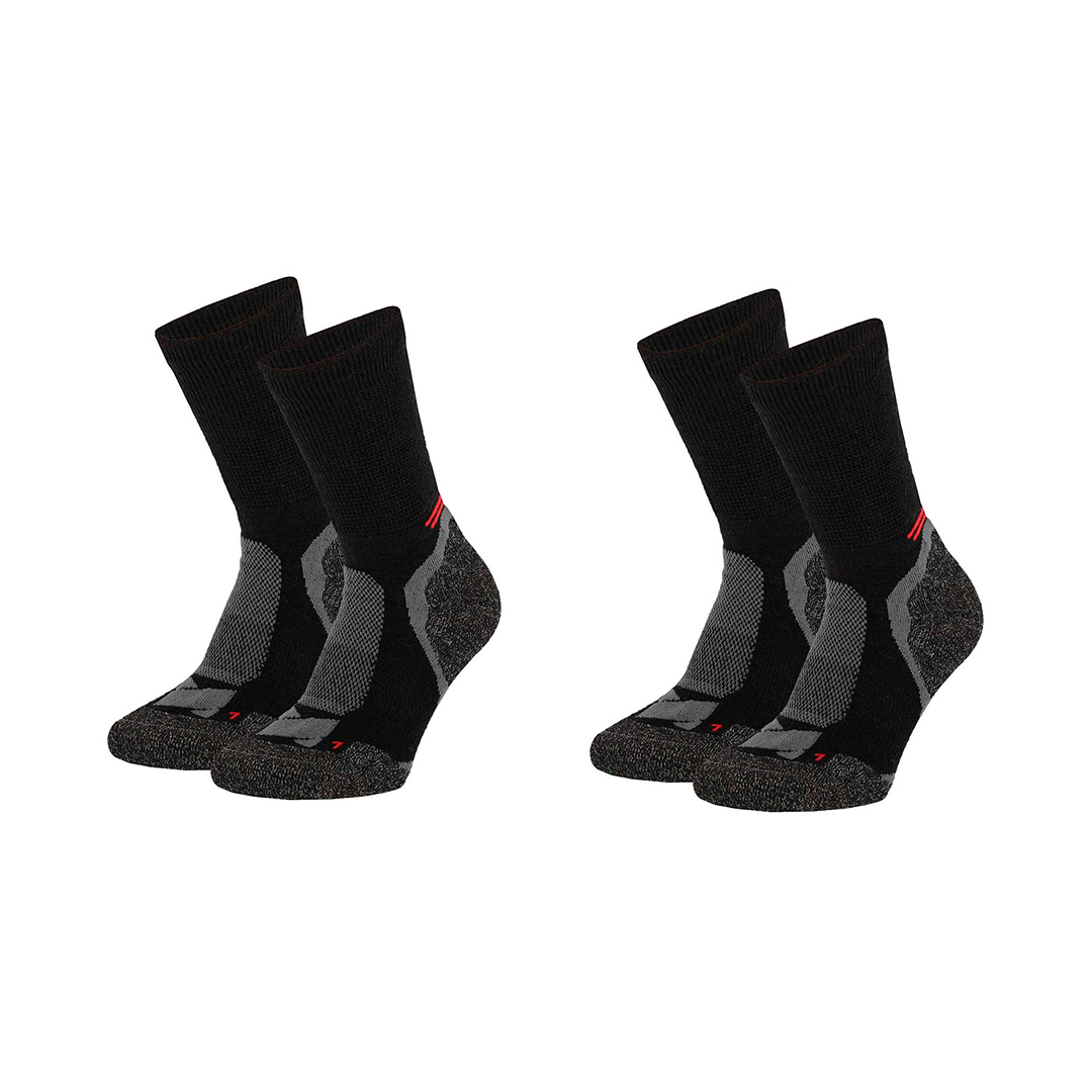 Meias Técnicas em Lã "Merino Trekking" • Termorregulação e Conforto • Pack 2 Pares • Preto