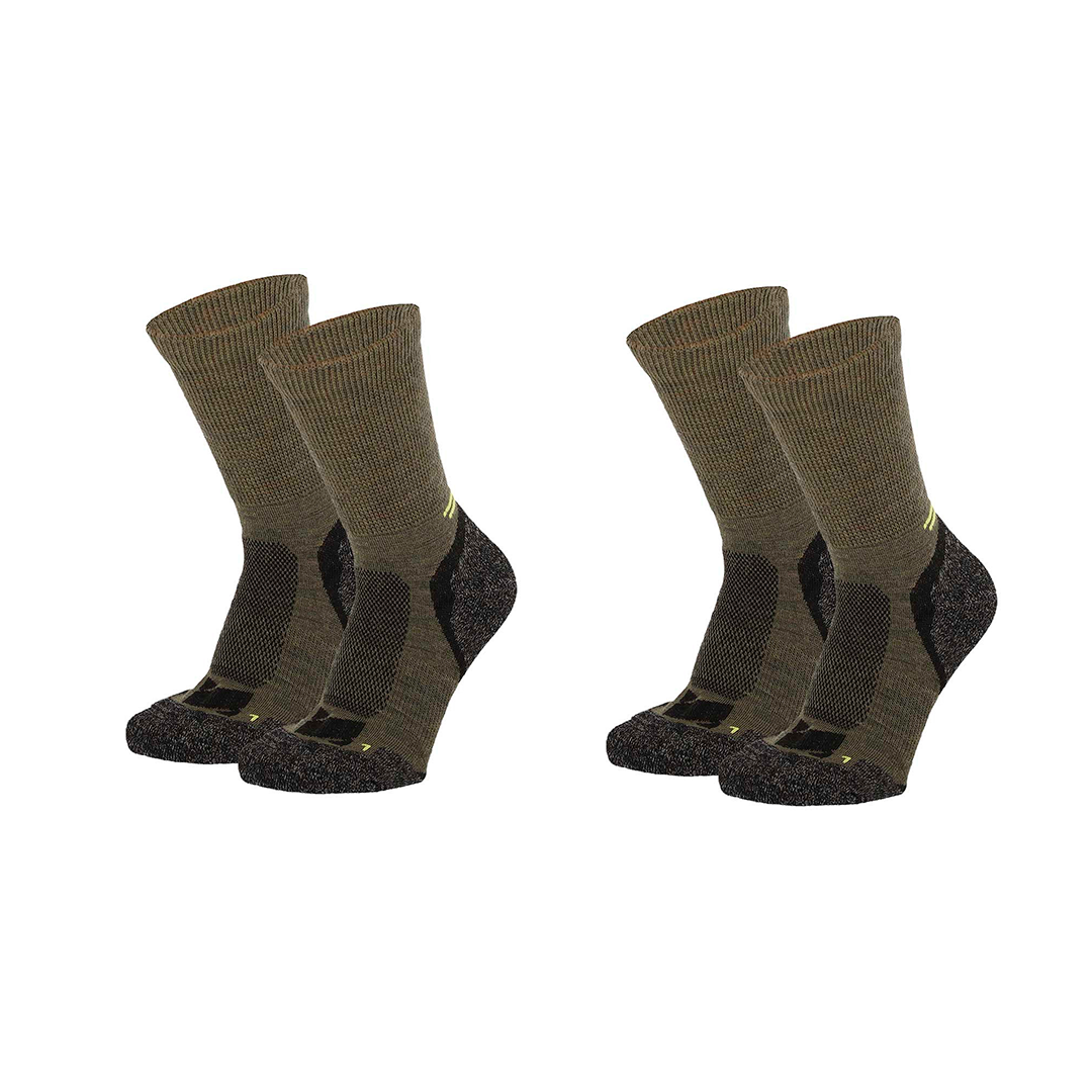 Meias Técnicas em Lã "Merino Trekking" • Termorregulação e Conforto • Pack 2 Pares • Verde Militar